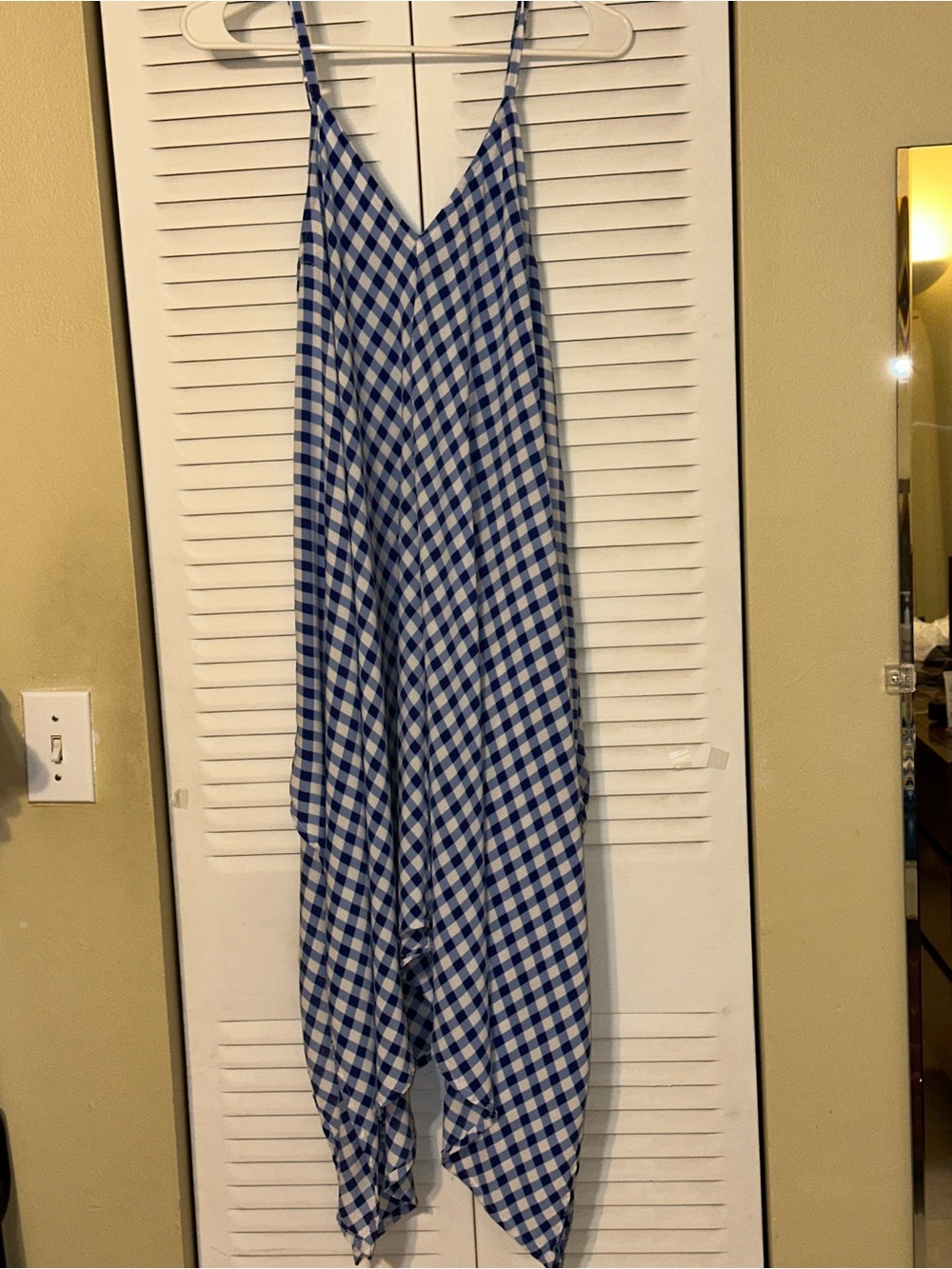 Shore Drive Blue & White Gingham Handkerchief Hem Maxi Dress (Size Large)